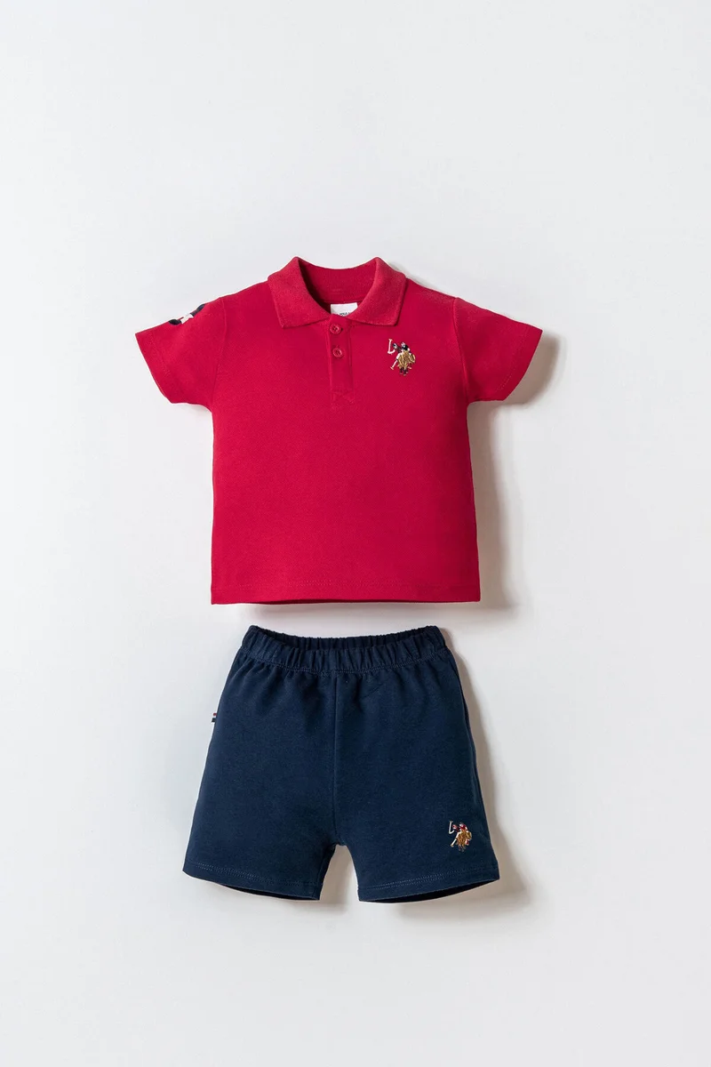يو اس بولو اسن U.S. Polo Assn. Baby Boys Red Shorts Set